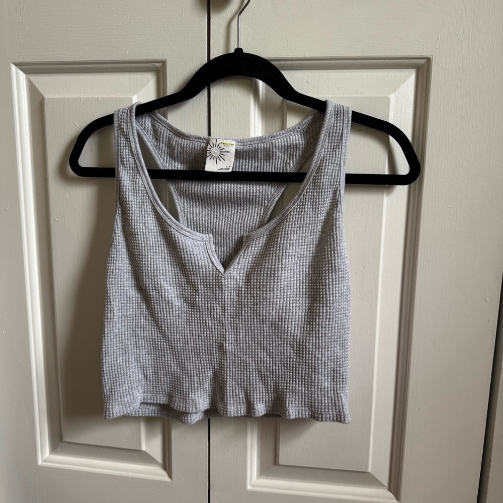 Aerie Gray Ribbed Cropped Tank Top